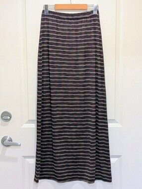 EUC 80s Carol Anderson Collection S Black and Rainbow Striped Maxi Skirt